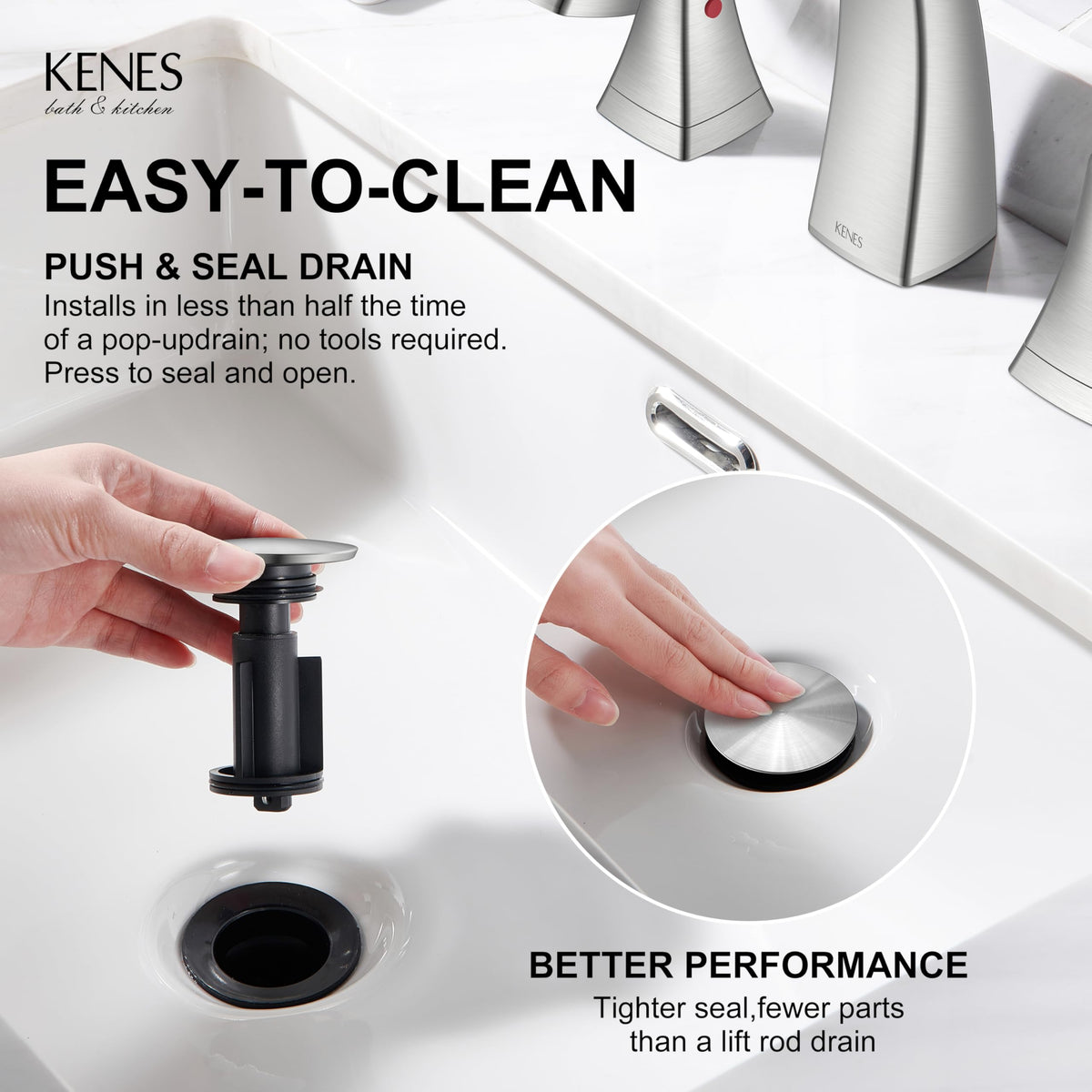 KENES Bathroom Faucets for Sink 3 Hole, Chrome 8 Inch 2 Handle Widespread