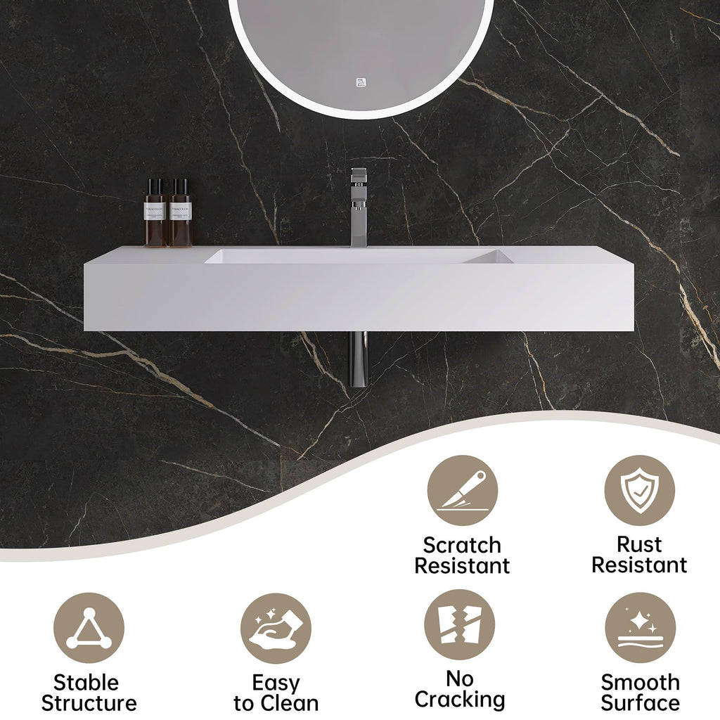 47" Wall Mount Sink, Artificial Stone Bathroom Sink, Single Hole
