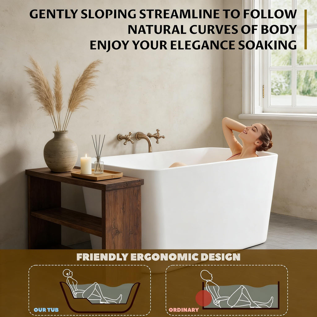 67'' Acrylic Freestanding Bathtub, Extra-Deep Soaking Free Standing Tub for Luxurious Bathing Experience, with Chrome Drain, for Main Bathroom, Black & White