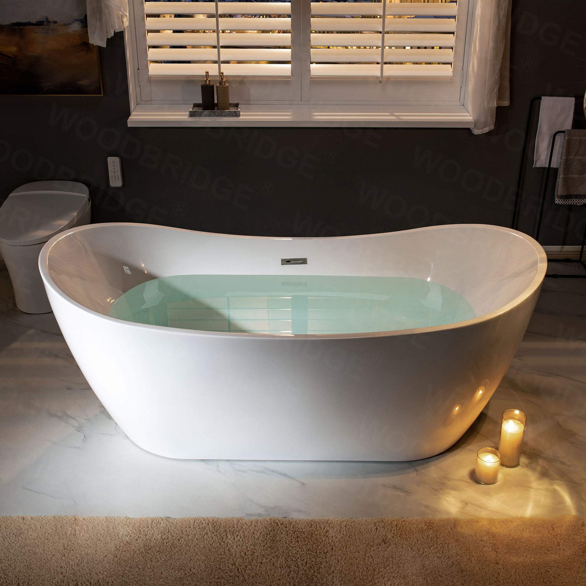 WOODBRIDGE 71" Acrylic Freestanding Bathtub Contemporary Soaking Tub , White Acrylic ( Matte Black Drain/Overflow),B0017 MB Drain &O