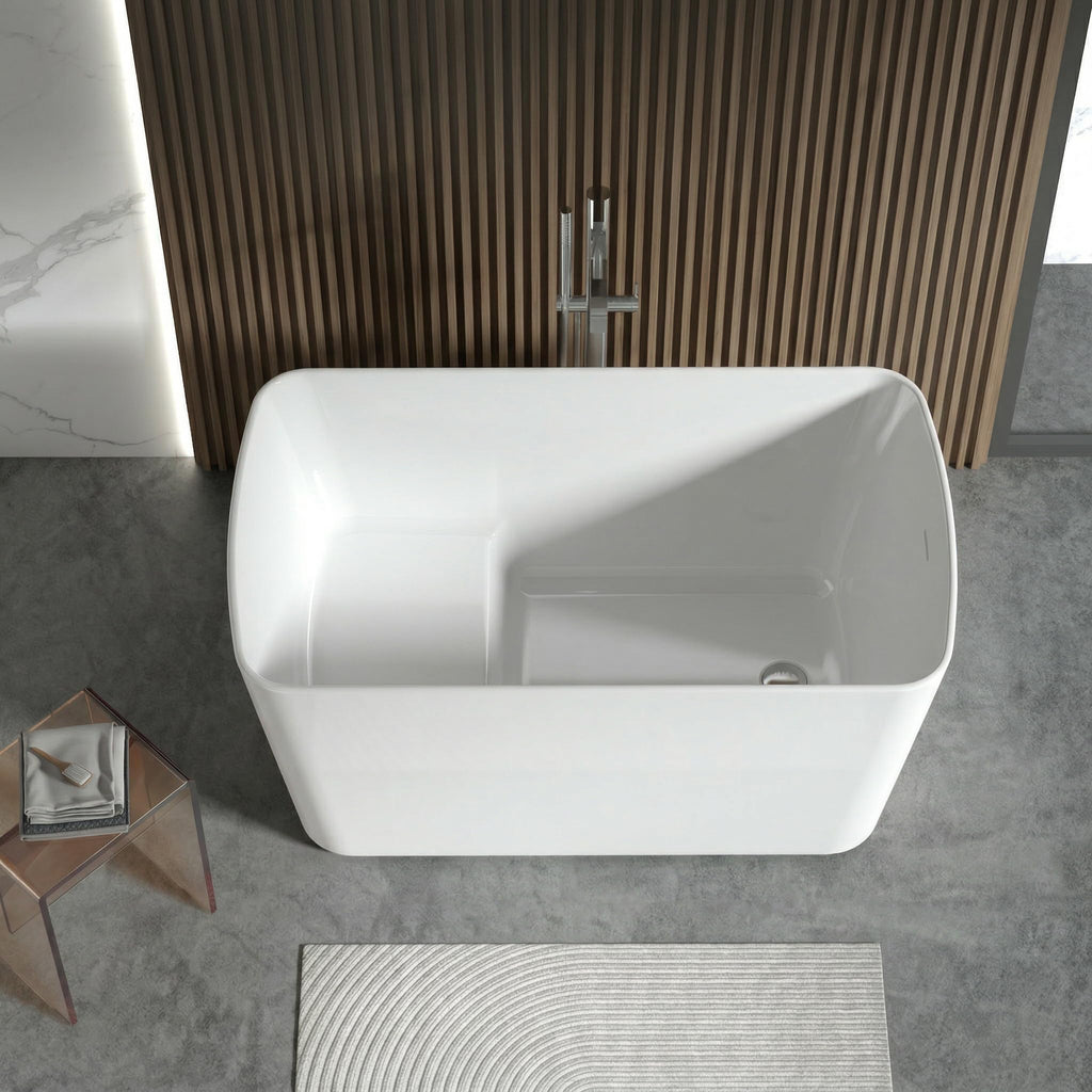 49" Acrylic Freestanding Bathtub - Japanese Square Soaking Tub with Built-in Seat & Toe-Tap Drain, Glossy White Finish, CUPC Certified