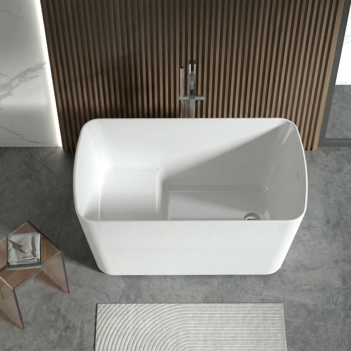 49" Acrylic Freestanding Bathtub - Japanese Square Soaking Tub with Built-in Seat & Toe-Tap Drain, Glossy White Finish, CUPC Certified