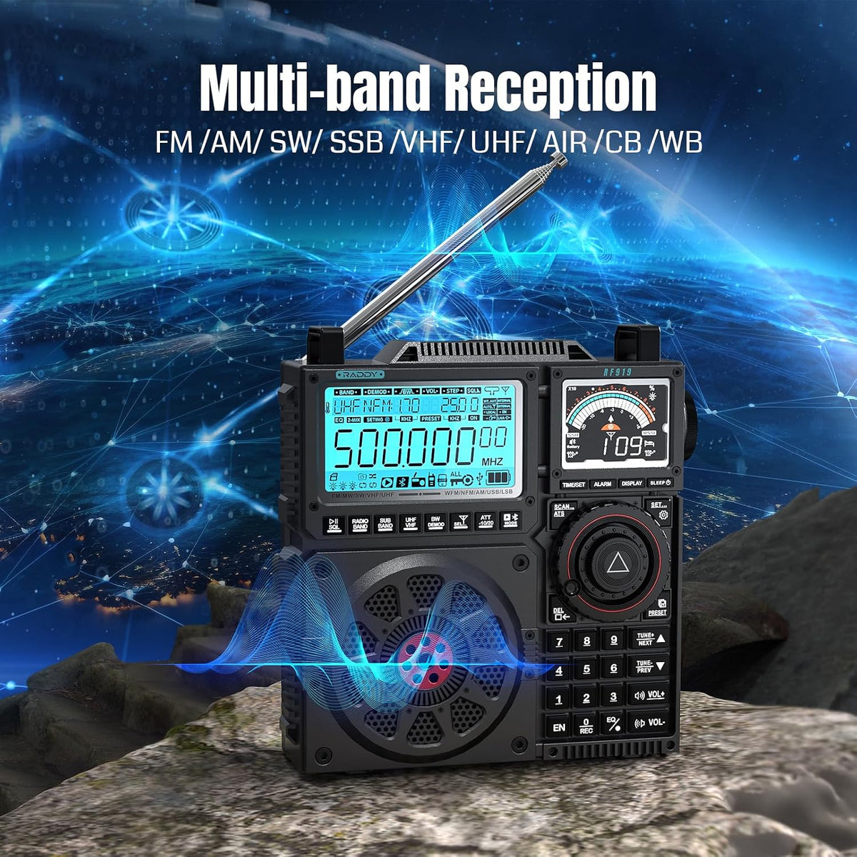 Raddy RF919 SSB Shortwave Radio Receiver, Full Band NOAA, Black