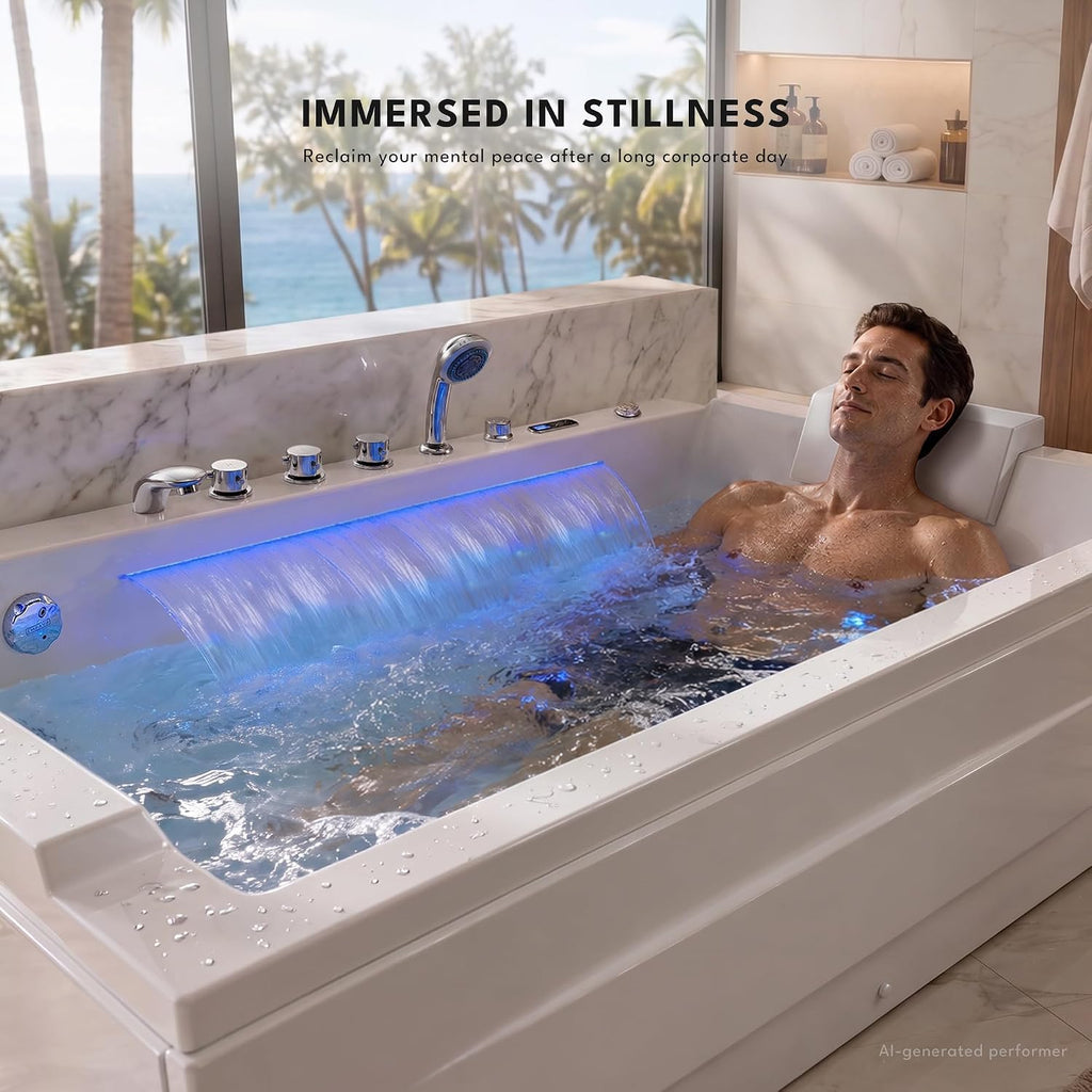 Empava Tub, 71" Jetted Bathtub with Air Bubble Massage & Inline Heater