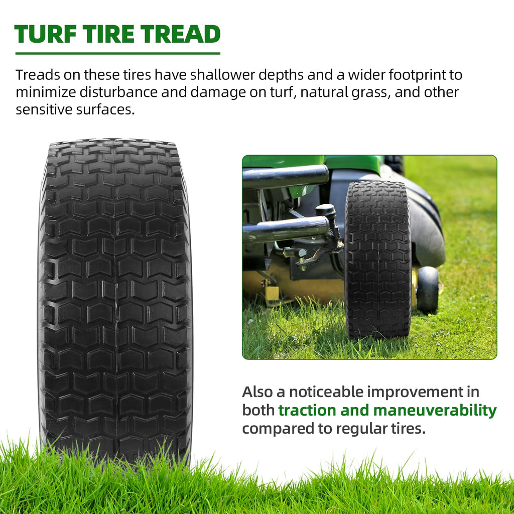 AR-PRO (2-Pack) 16x6.50-8 Flat-Free Tire and Wheel Assemblies, Relacement 16x6.5-8 Solid Turf Tire with Rim for Garden Tractor Riding Lawn Mowers, 3" Offset Hub and 3/4" Bushings