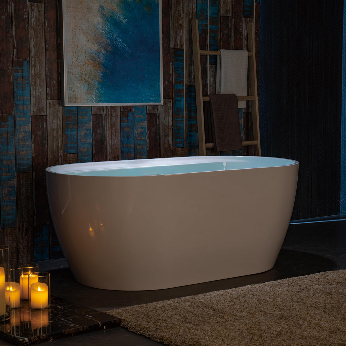 WOODBRIDGE 72" Acrylic Freestanding Bathtub Contemporary Soaking White Tub with Brushed Nickel Overflow and Drain,B0059BN