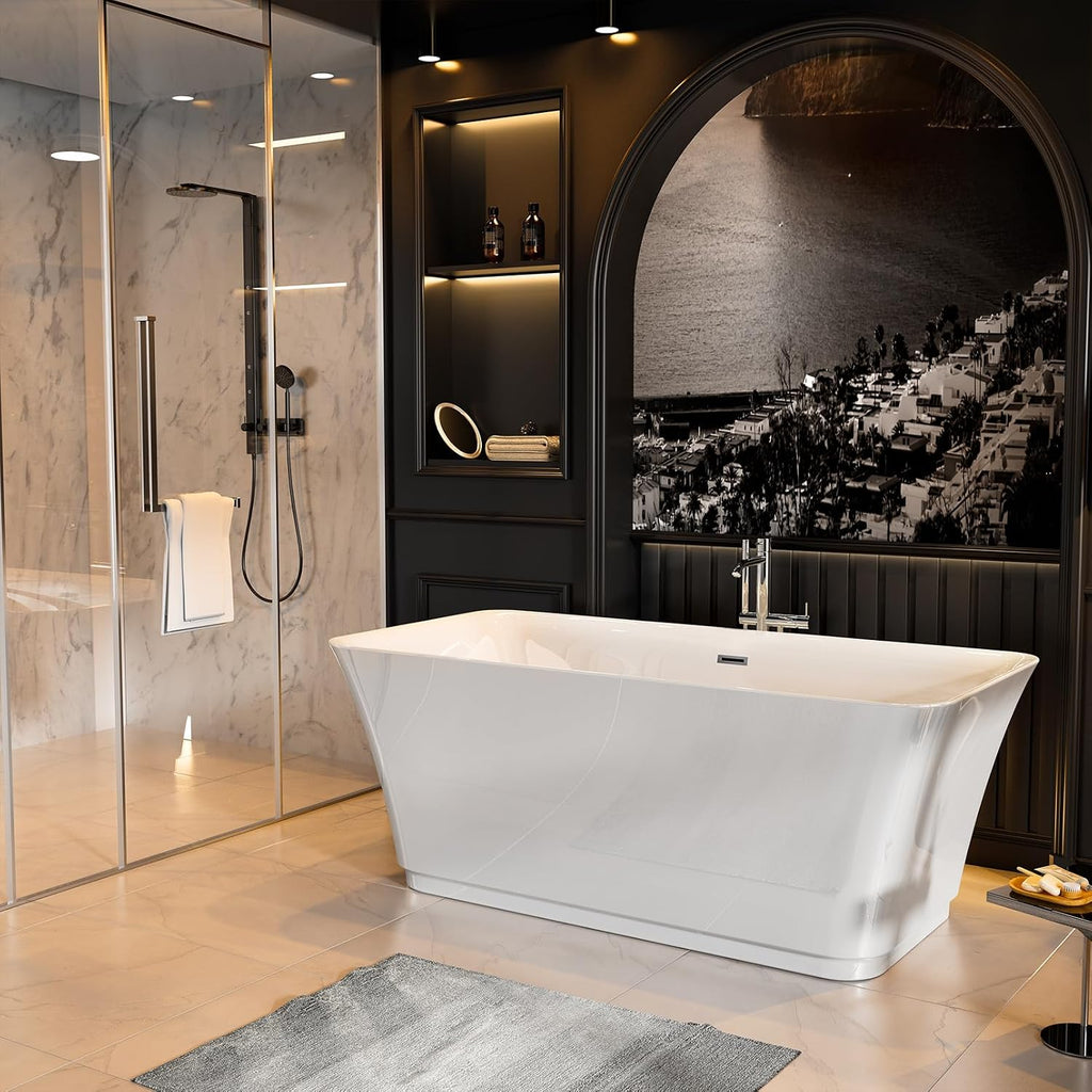 Empava 59 Inch Freestanding Bathtub - Modern Stand Alone Soaking Tubs