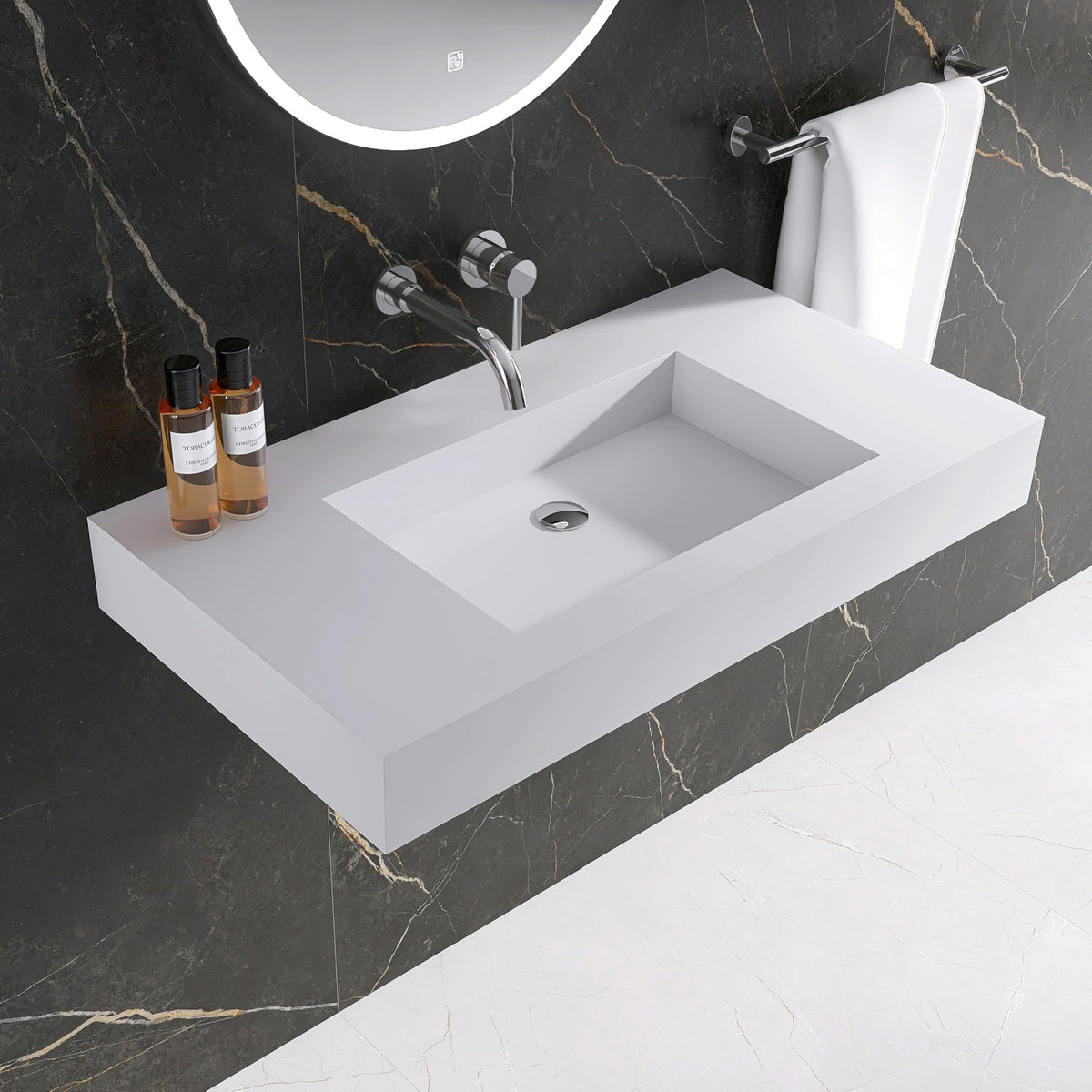 47" Wall Mount Sink, Artificial Stone Bathroom Sink, Single Hole