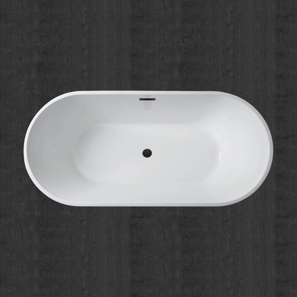 WOODBRIDGE 54" Acrylic Freestanding Bathtub Contemporary Soaking White Tub with Matte Black Overflow and Drain,BTA1702-MB