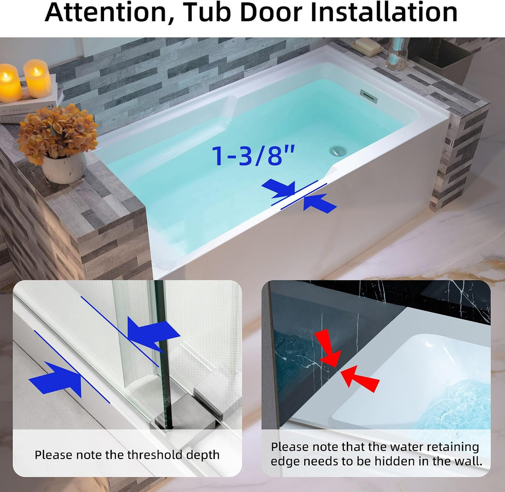 WOODBRIDGE 60" Acrylic Rectangular Alcove Soaking Bathtub in White with Right Drain, Brushed Nickel Pop-Up Drain Included BA6030R