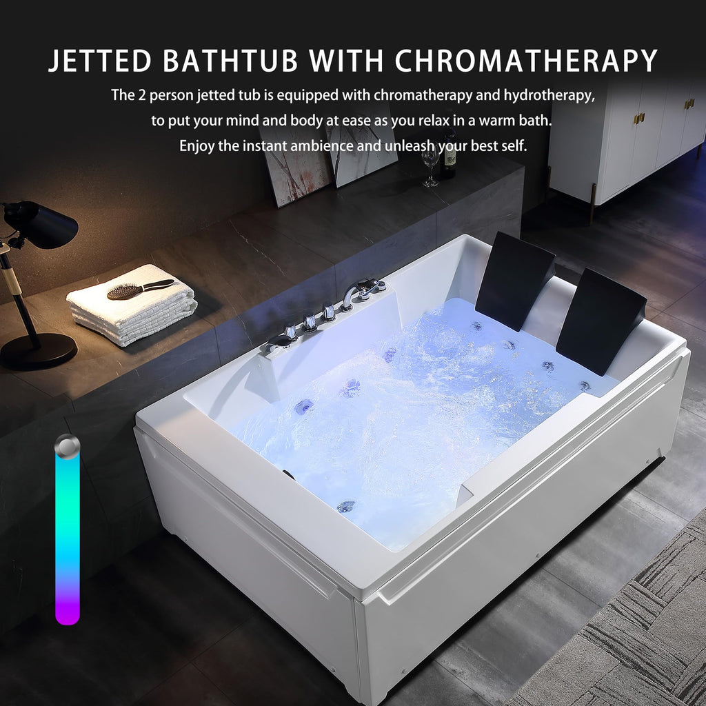 Empava Acrylic Whirlpool Bathtub, 71" Jetted Tub with Healing Chromotherapy