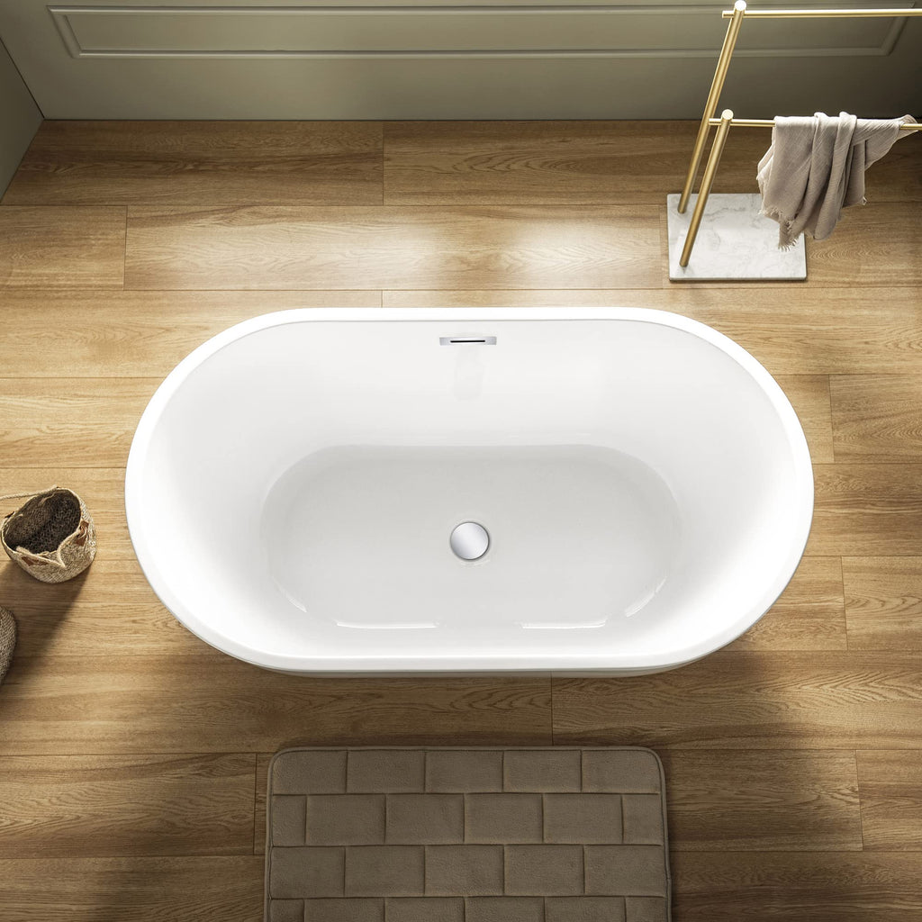 WOODBRIDGE 48" Acrylic Freestanding Bathtub Contemporary Soaking Tub, White Acrylic(Brushed Nickel Drain/Overflow),BTA1703-B/N-Drain&O