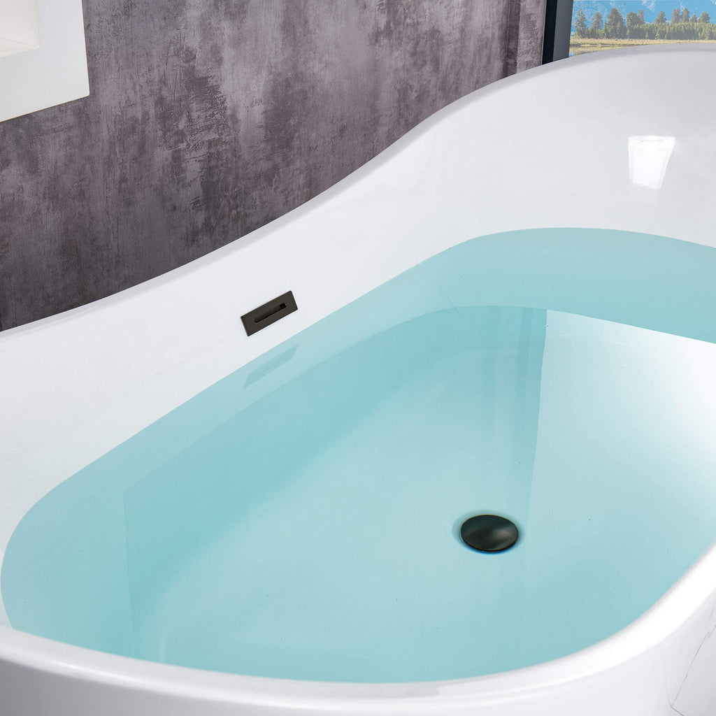 WOODBRIDGE 71"Freestanding White Acylic Soaking Bathtub with Brushed Nickel Drain and Overflow,B0017-BN