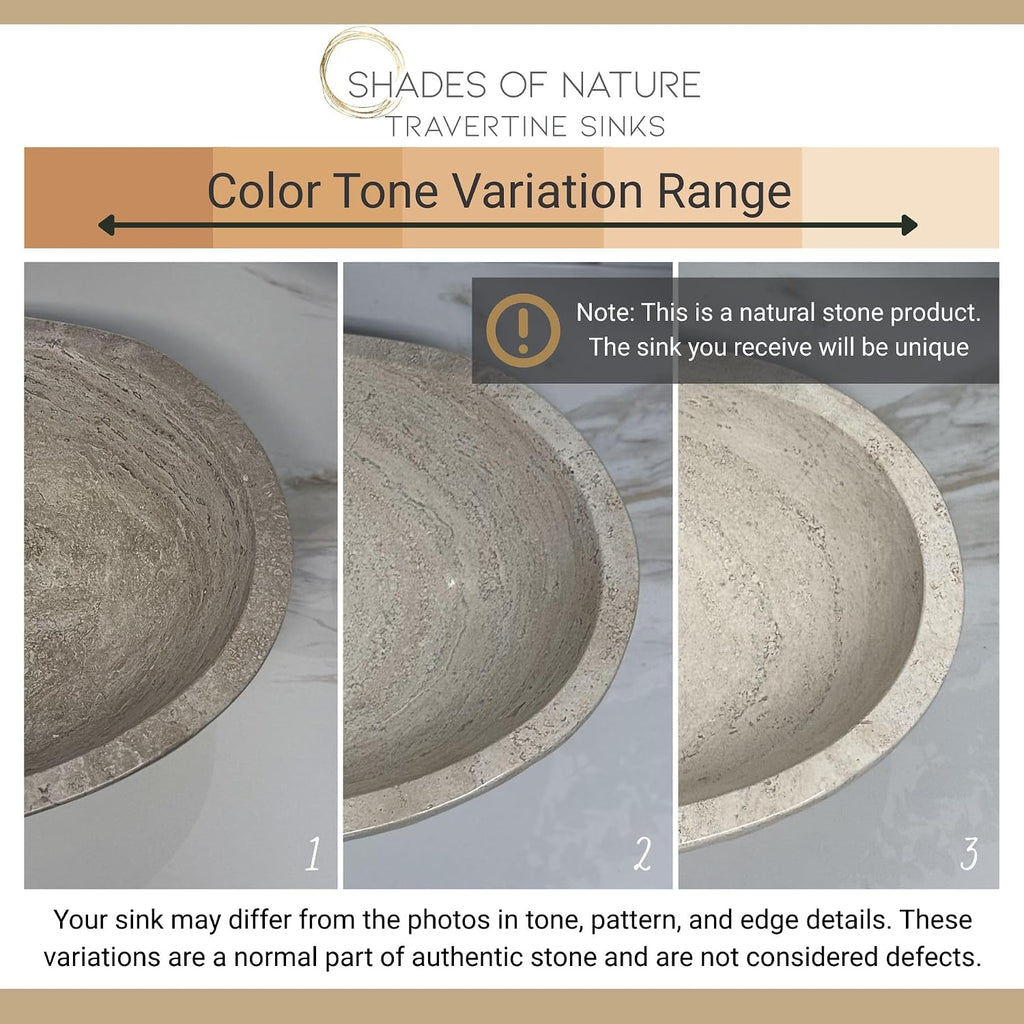 Oval Travertine Vessel Sink â Natural Stone Wash Basin, Hand-Carved Bathroom Sink with Chiseled Exterior & Polished Interior, Above Counter Vanity Basin (Includes Matching Soap Tray)