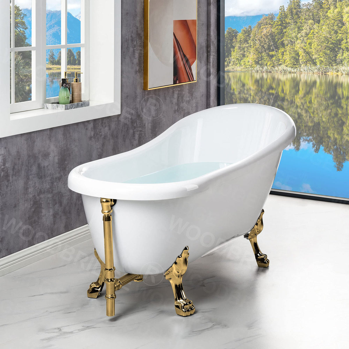 WOODBRIDGE 67" Heavy Duty Acrylic Slipper Clawfoot Bath Tub with Matte Black Feet + Matte Black Drain &Overflow