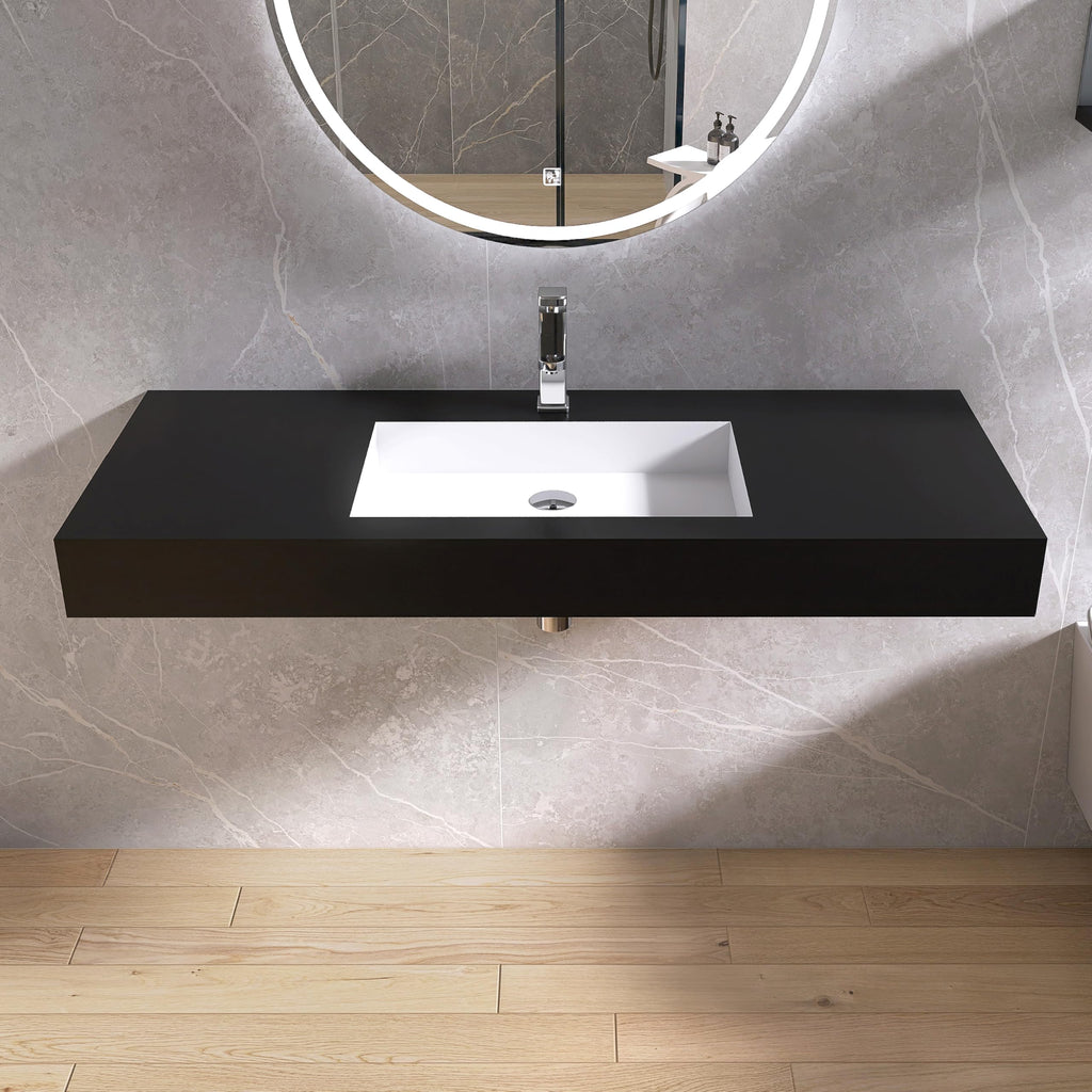 47" Wall Mount Sink, Artificial Stone Bathroom Sink, Single Hole