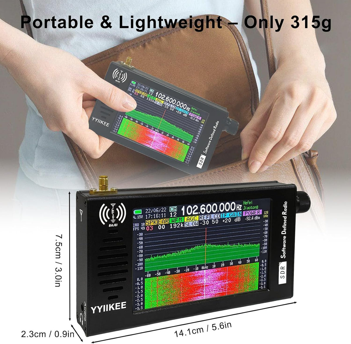Portable SDR DSP Radio Receiver â 4.3â Touchscreen, 100KHz-149MHz, Full Band Shortwave, FM MW SSB CW HAM, 192kHz Spectrum, Waterfall Display, CNC Aluminum Alloy Case, Rechargeable Battery
