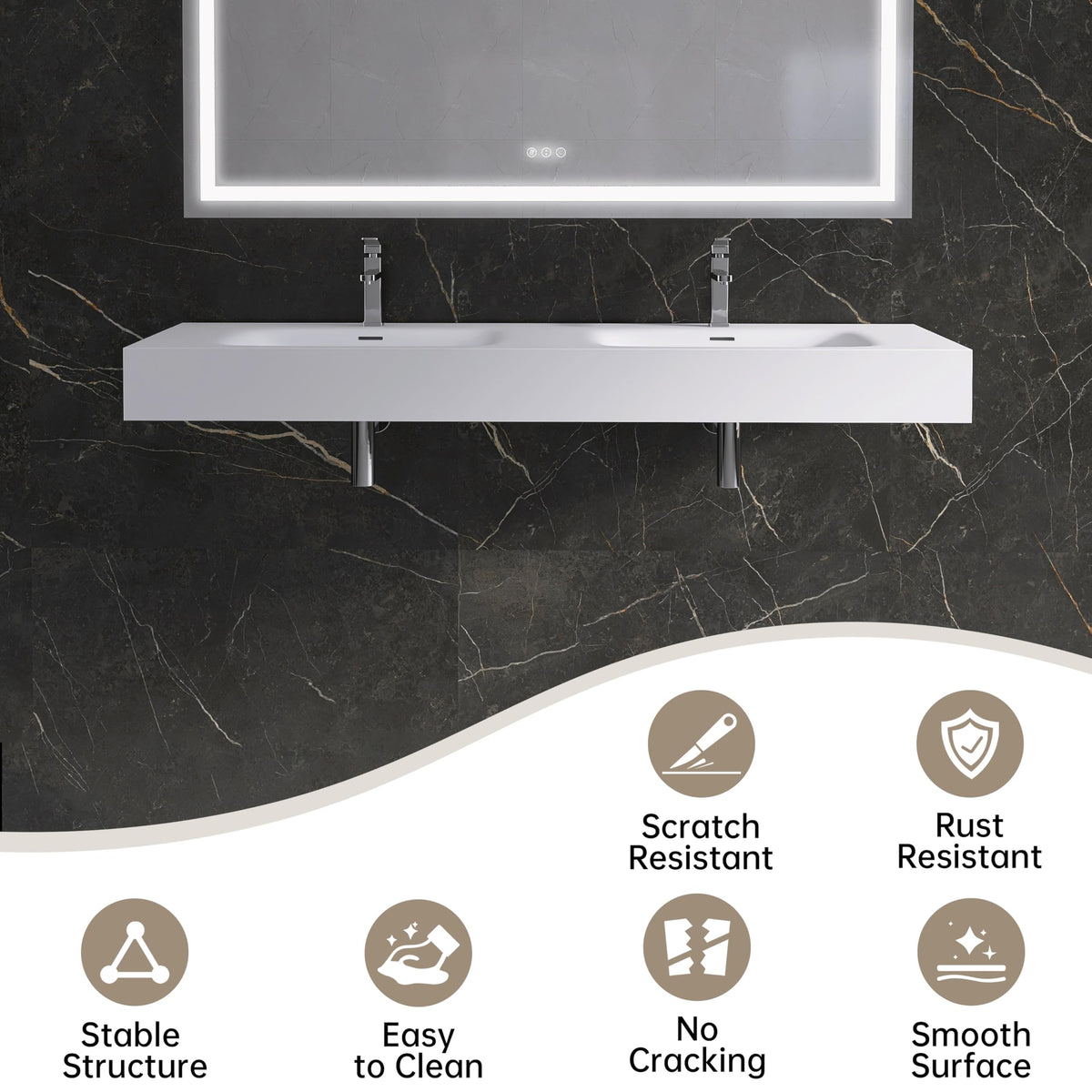 47" Wall Mount Sink, Artificial Stone Bathroom Sink, Single Hole
