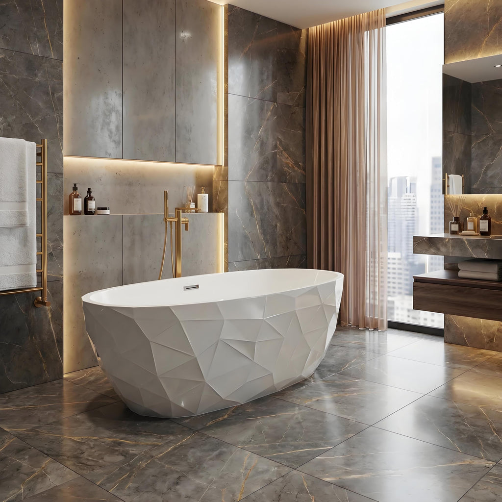 Freestanding Bathtub 59 inch Acrylic Free Standing Tub 59 Inch, Free Standing Tub with Chrome Drain & Overflow, Ergonomic Stand Alone Tub for Small Bathroom or Home Spa