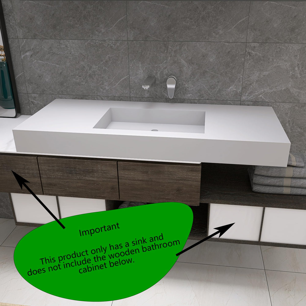 47" Wall Mount Sink, Artificial Stone Bathroom Sink, Single Hole