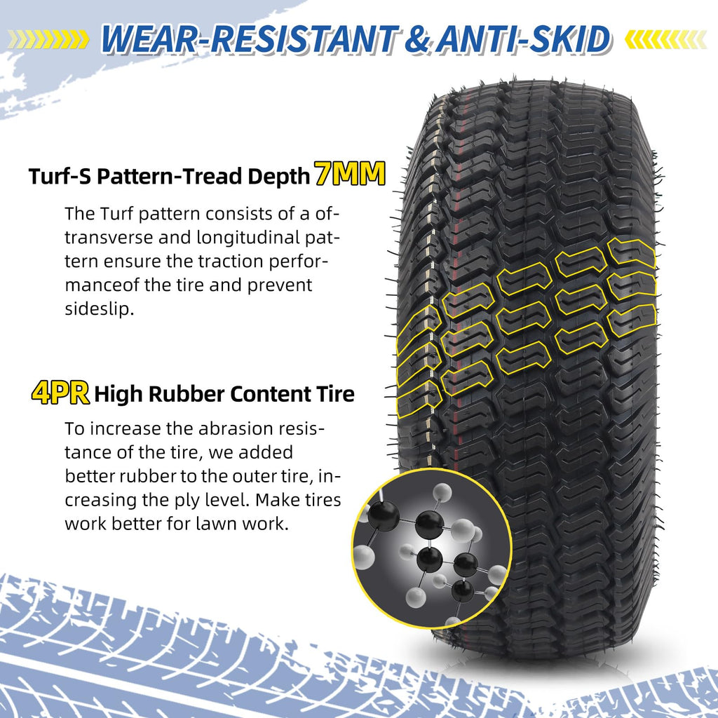 GICOOL 20x10.00-8 Lawn Mower Tire and Wheel, 3/4" Borehole, and 3/16" Keyway, 3.5" Offset Hub, 4 Ply Tubeless Tire, Replacement 20x10-8nhs Riding Lawn Mower and Tractor Rear Tire and Wheel Assemblies