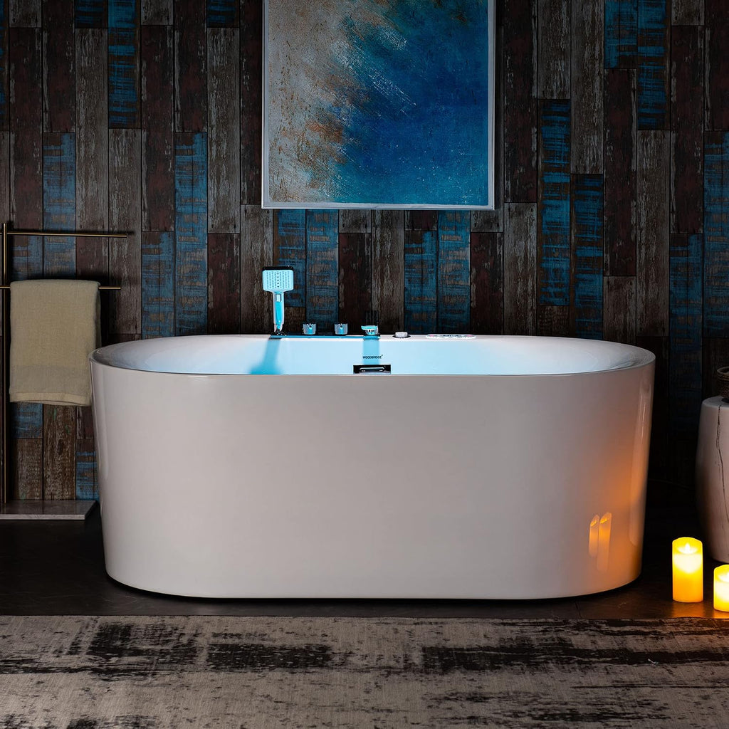 WOODBRIDGE 59"Ã31-1/2" Compact Whirlpool & Air, Heated Bathtub with Faucet