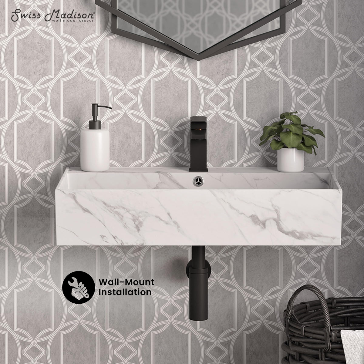 Claire 30" Rectangle Wall Mount Bathroom Sink in Glossy White
