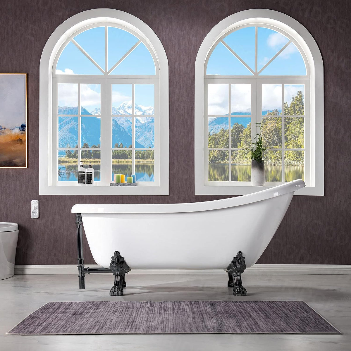 WOODBRIDGE 67" Heavy Duty Acrylic Slipper Clawfoot Bath Tub with Matte Black Feet + Matte Black Drain &Overflow