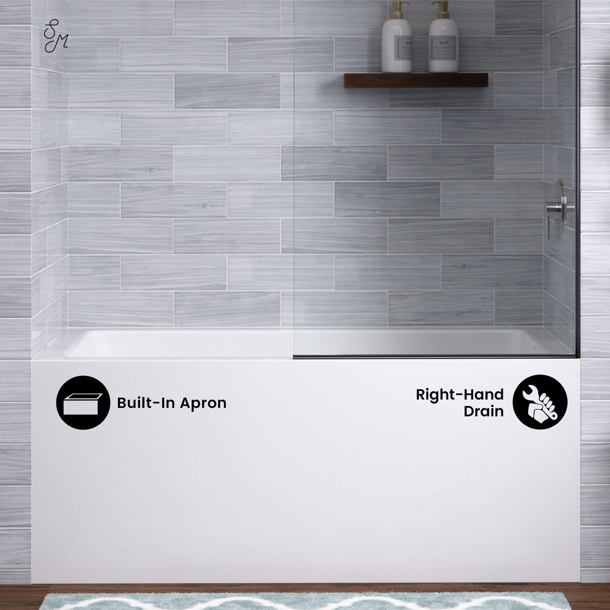 Voltaire 60" x 32" Right-Hand Drain Alcove Bathtub with Apron
