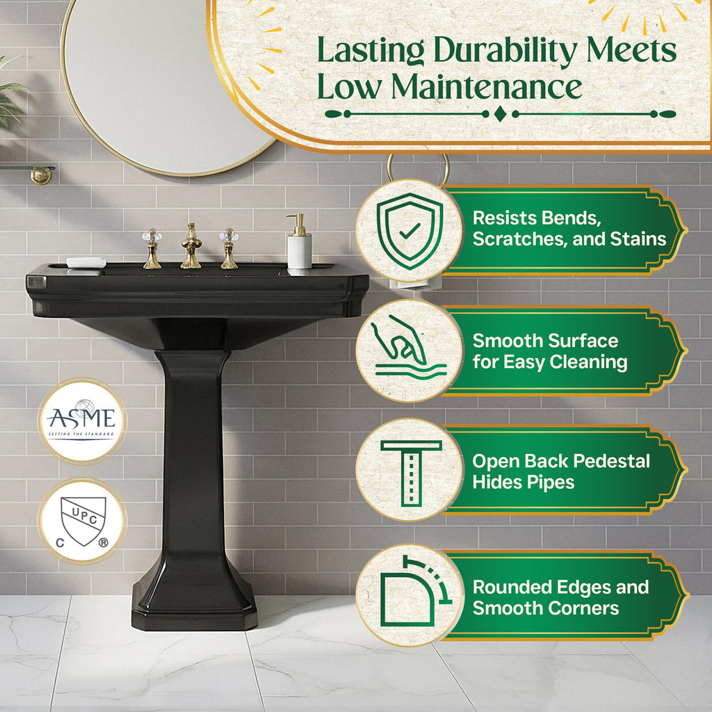 Renovators Supply Manufacturing Ondine Space Saving 16" W x 33" H x 14.5" Proj. Small Bathroom Pedestal Sink, Vitreous China, with Overflow, Compatible with 4 in. Centerset Faucets
