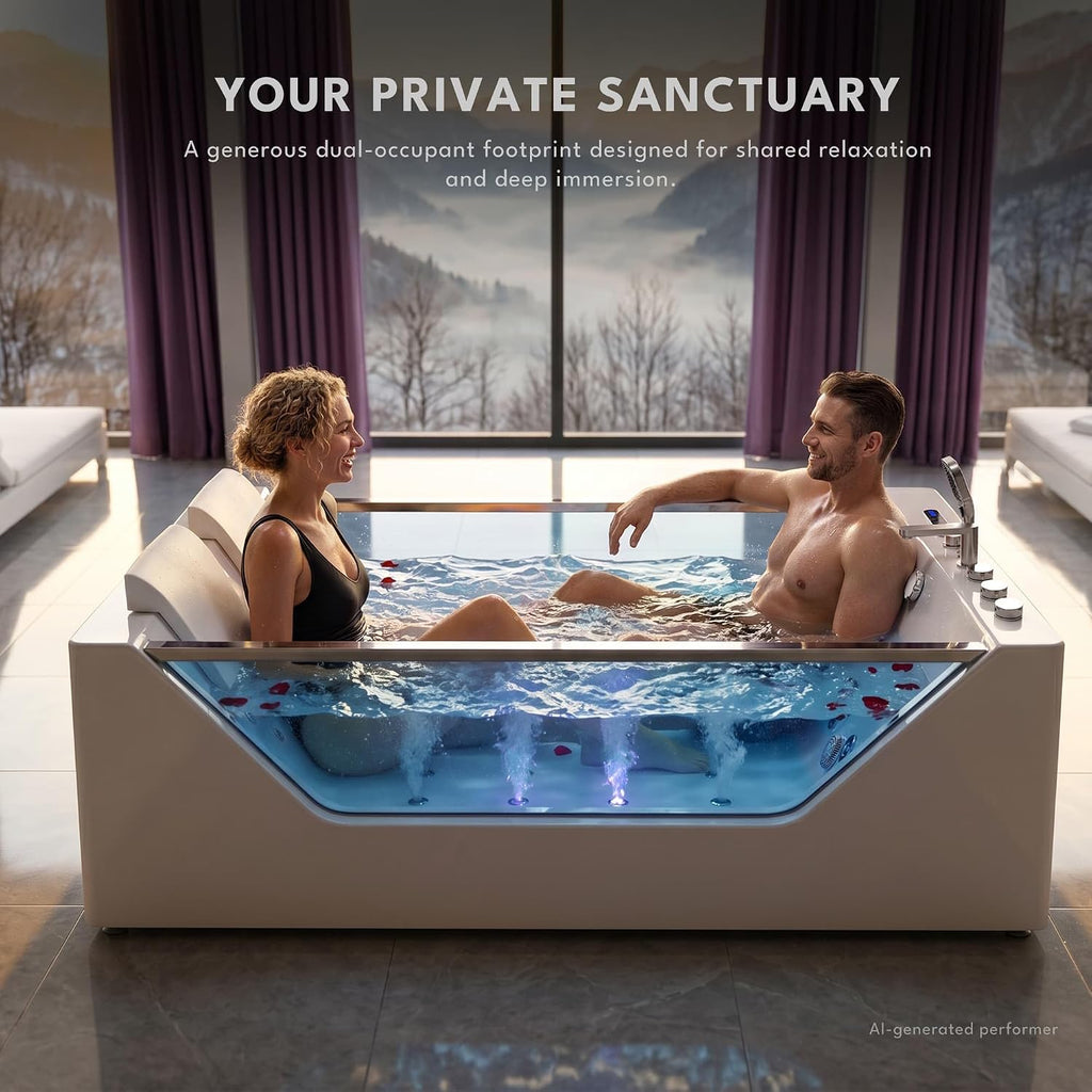 Empava Tub, 71" PRO Series 2 person Whirlpool Bathtub with Pipe Flushing