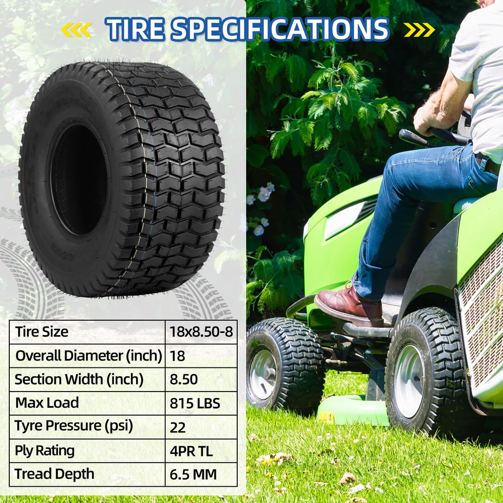 GICOOL 18x9.50-8 Tubeless Lawn Mower Tire for Riding Mower Tractor, 4 Ply