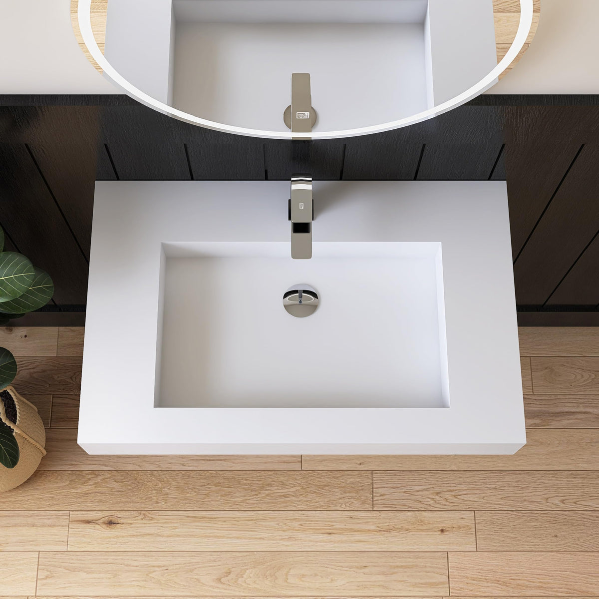 47" Wall Mount Sink, Artificial Stone Bathroom Sink, Single Hole