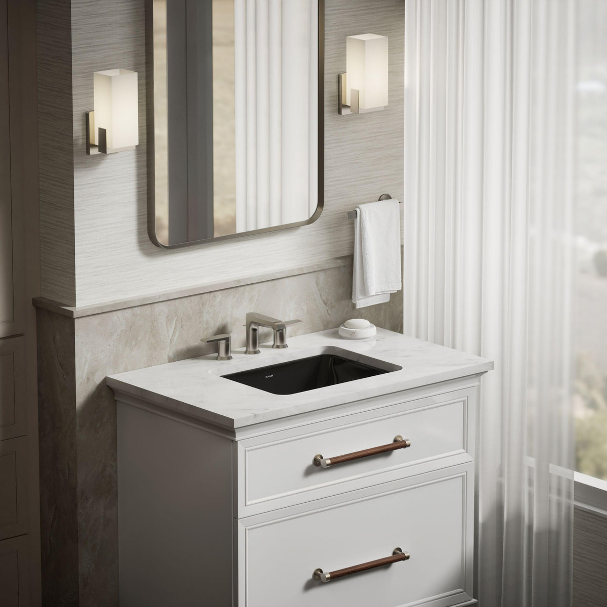 KOHLER 20000-0 Caxton Rectangle Undermount Bathroom Sink, Bathroom Vanity Sink with Overflow Drain, 20-1/4 L x 15-11/16 W, White