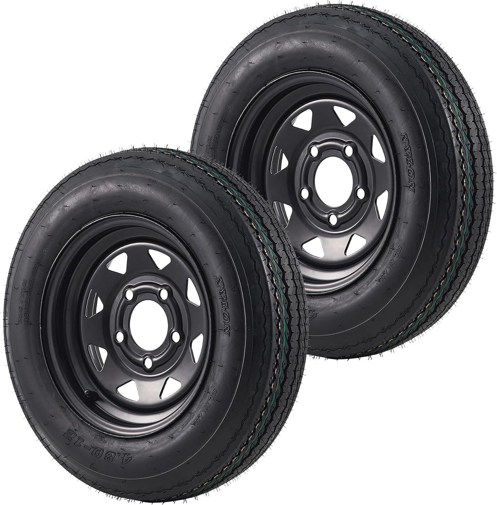 4.80-12 4.80x12 480-12 4.80-12 Trailer Tires with 12 in Rims, 5 Lug on 4.5 in, Load Range C, 6PR, Black