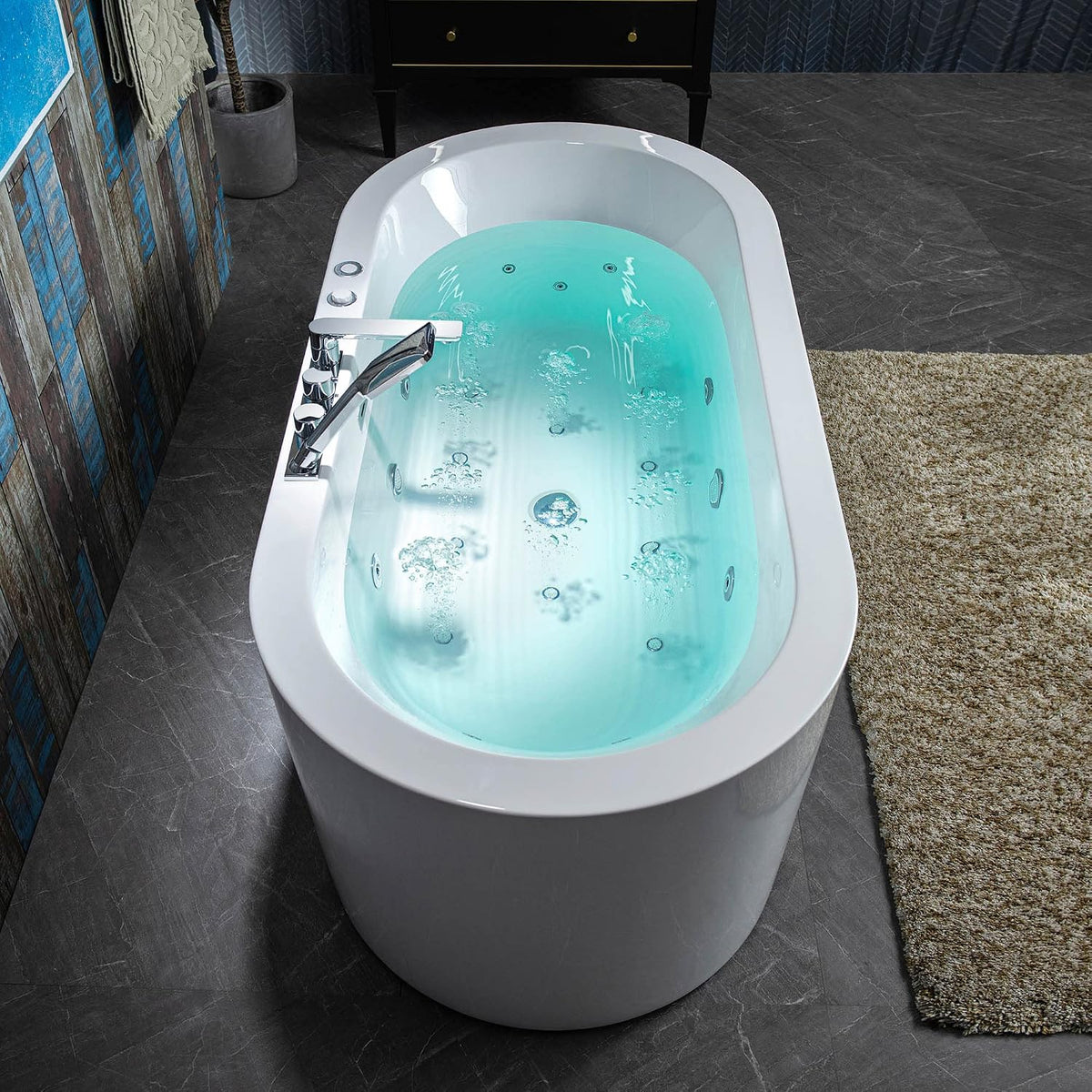 WOODBRIDGE 66-1/2" Ã 31-7/8" Whirlpool & Air, Heated Bathtub with Faucet