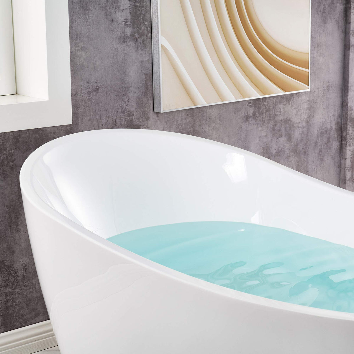WOODBRIDGE 71" Acrylic Freestanding Bathtub Contemporary Soaking White Tub with Brushed Gold Overflow and Drain,B0017-BG