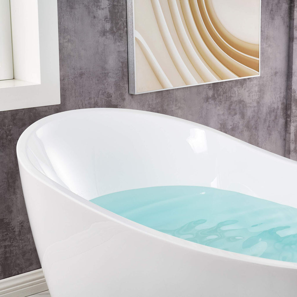 WOODBRIDGE 67" Acrylic Freestanding Bathtub Contemporary Soaking White Tub with Matte Black Overflow and Drain,B0010-MB-Drain &O