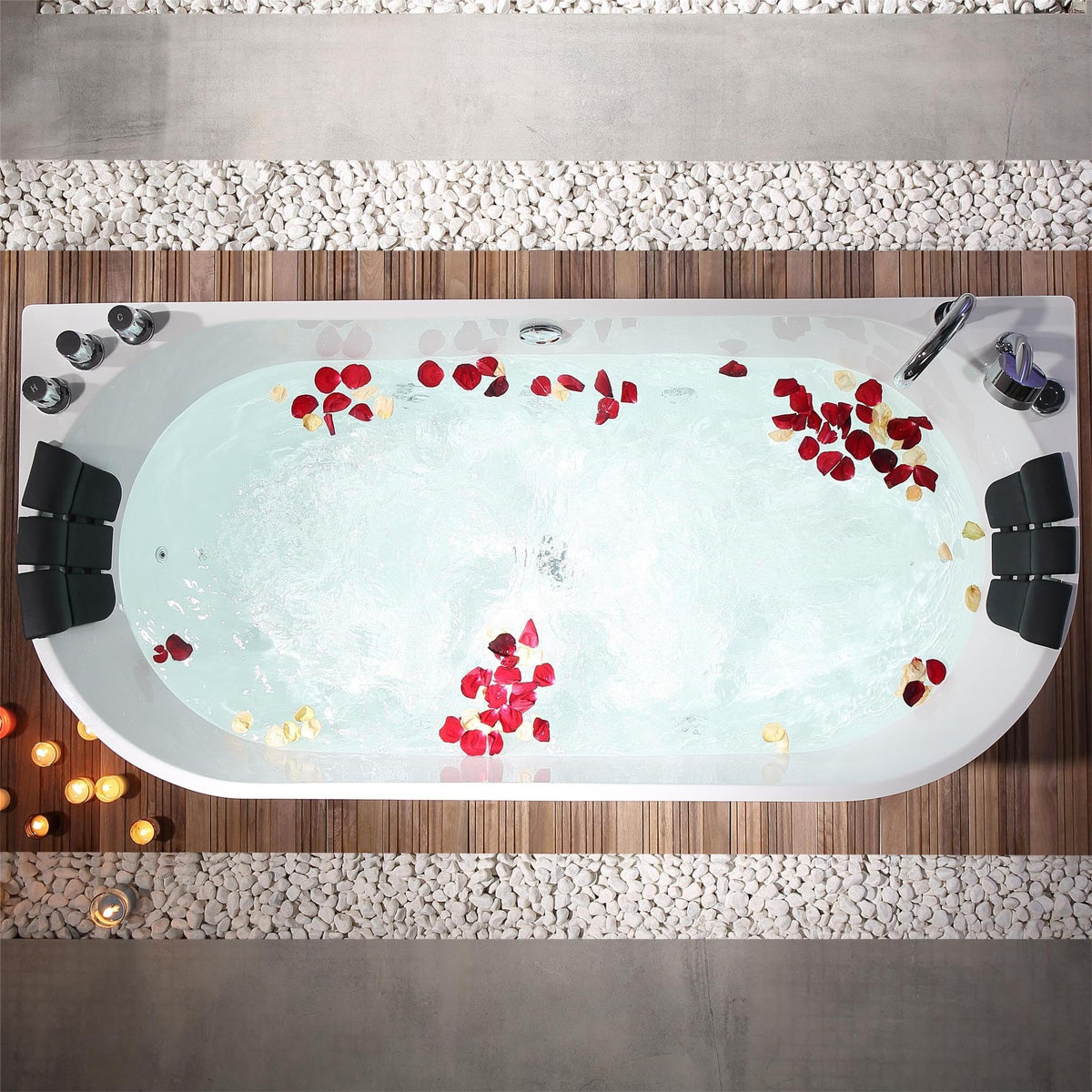 Empava 59 in. Acrylic Freestanding Tub Hydromassage Gracefully Oval Shaped