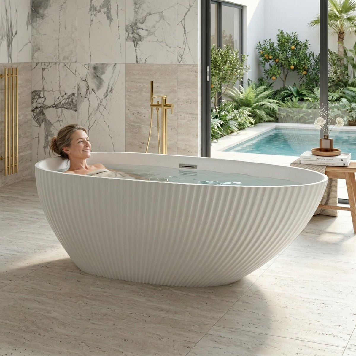 59" Acrylic Freestanding Bathtub, Contemporary Stand Alone Soaking Tub with Ergonomic Design, Integrated Overflow and Chrome Drain, cUPC Certified Free Standing Tub for Bathroom Renovation, Home Spa