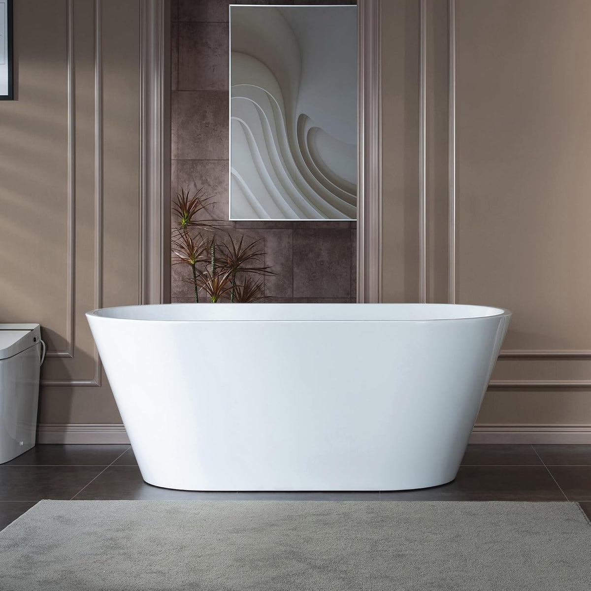 WOODBRIDGE 59" L x 29-1/2" W Freestanding Contemporary Soaking Bathtub with Chrome Drain & Overflow, White, B2514 C