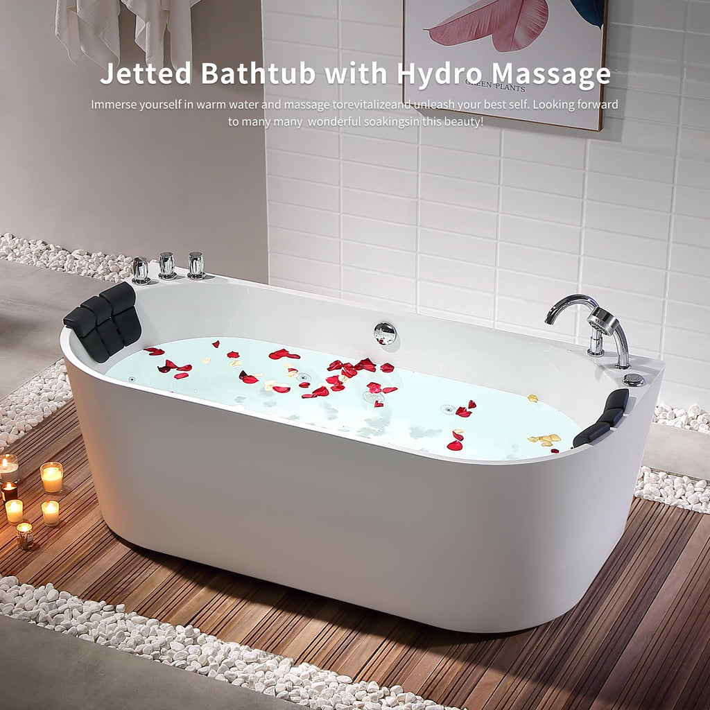 Empava 59 in. Acrylic Freestanding Tub Hydromassage Gracefully Oval Shaped