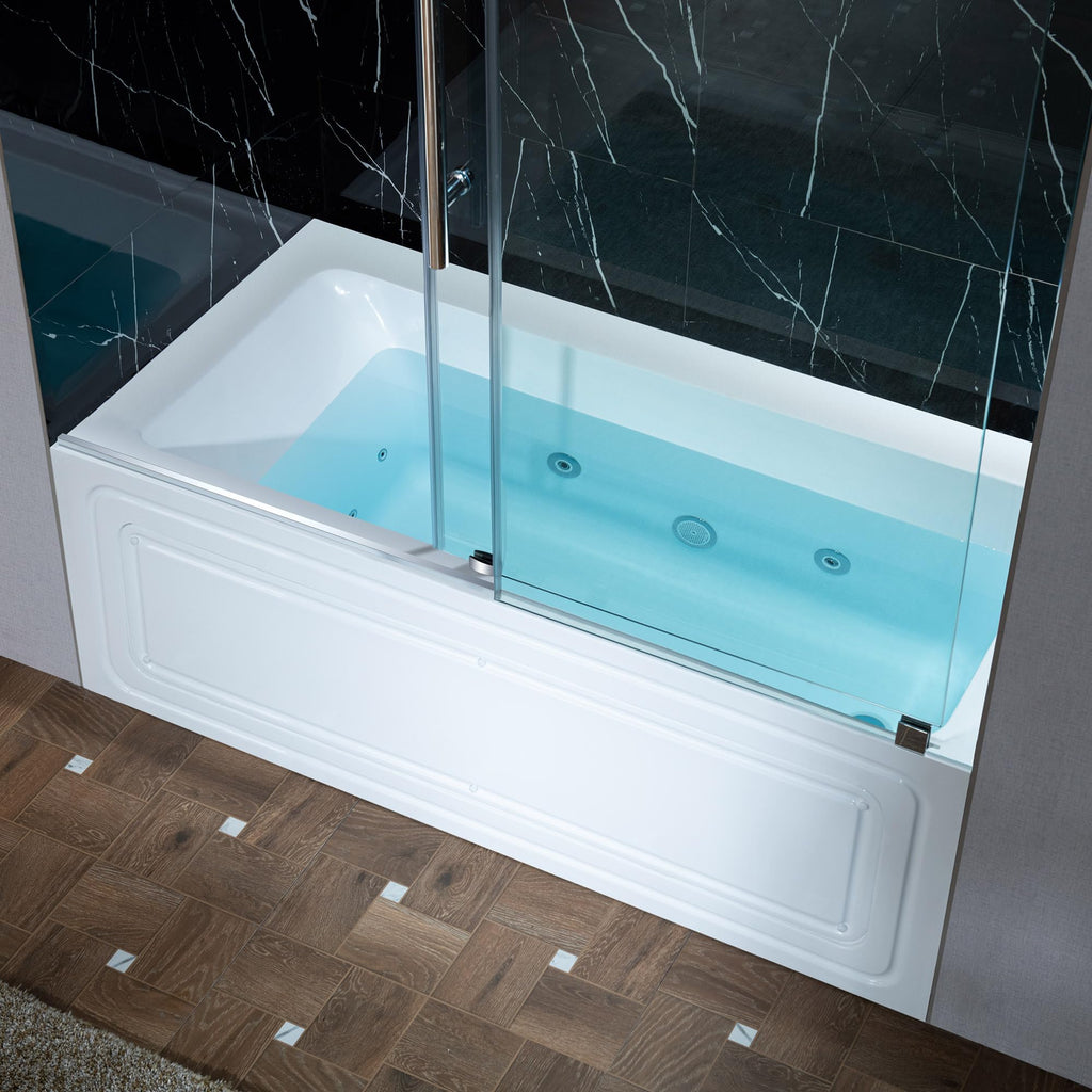 WOODBRIDGE 60" x 32" Alcove Acrylic Rectangular Whirlpool Heated Jetted Tub in White with Left Drain, Matte Black Finish, BS429-L-MB02