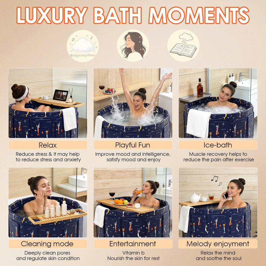 Portable Bathtub for Adult, Foldable Soaking Bathtub for Hot SPA&Ice Bath, Foldable Small Bathtub collapsible bathtub for Bathing, 6-layer Insulated portable tub,Space-Saving (black 41.3X26.6 IN)
