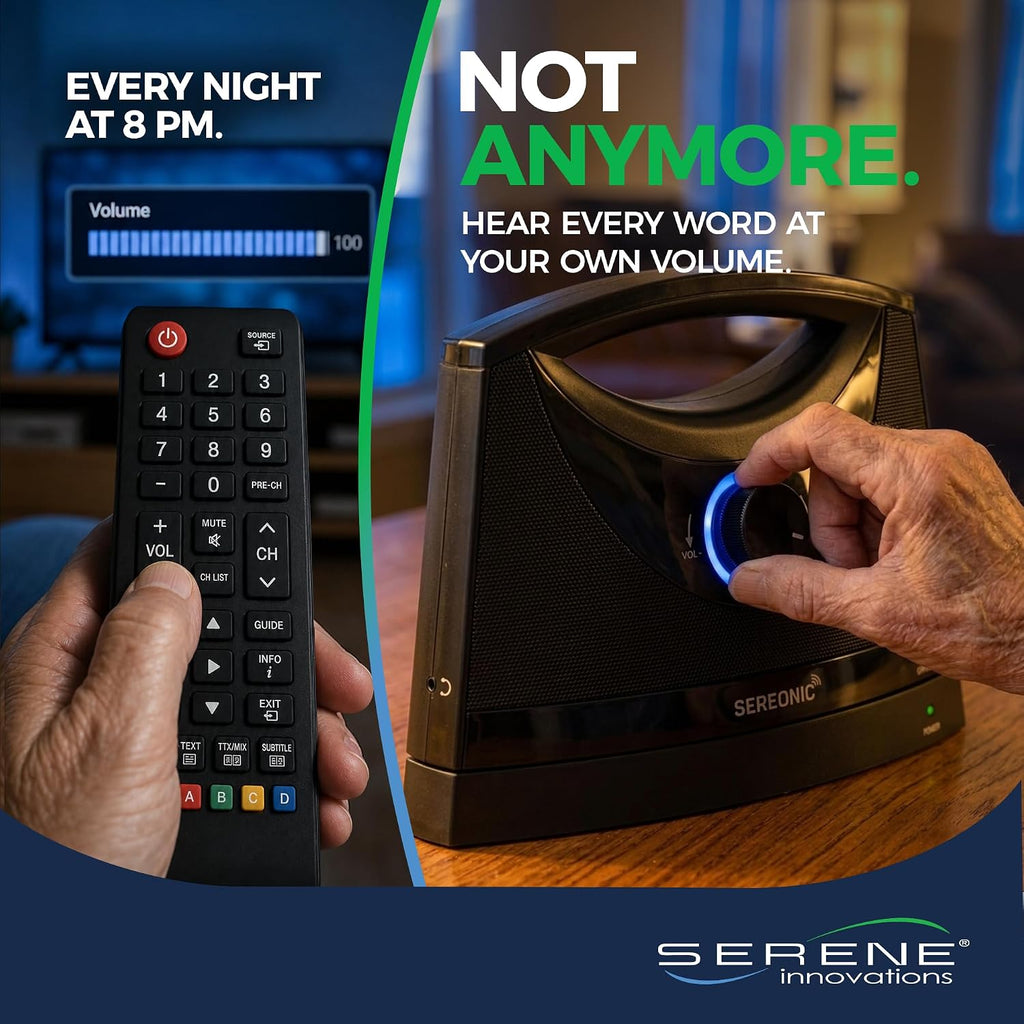 SEREONIC Portable Wireless TV Speakers for Smart TV - Ideal for TV Watching Without The Blaring Volume - Wireless Speakers for TV Designed for Hard of Hearing, Elderly, and Seniors - 100ft Range