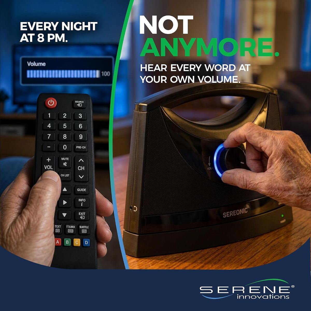 SEREONIC Portable Wireless TV Speakers for Smart TV - Ideal for TV Watching Without The Blaring Volume - Wireless Speakers for TV Designed for Hard of Hearing, Elderly, and Seniors - 100ft Range