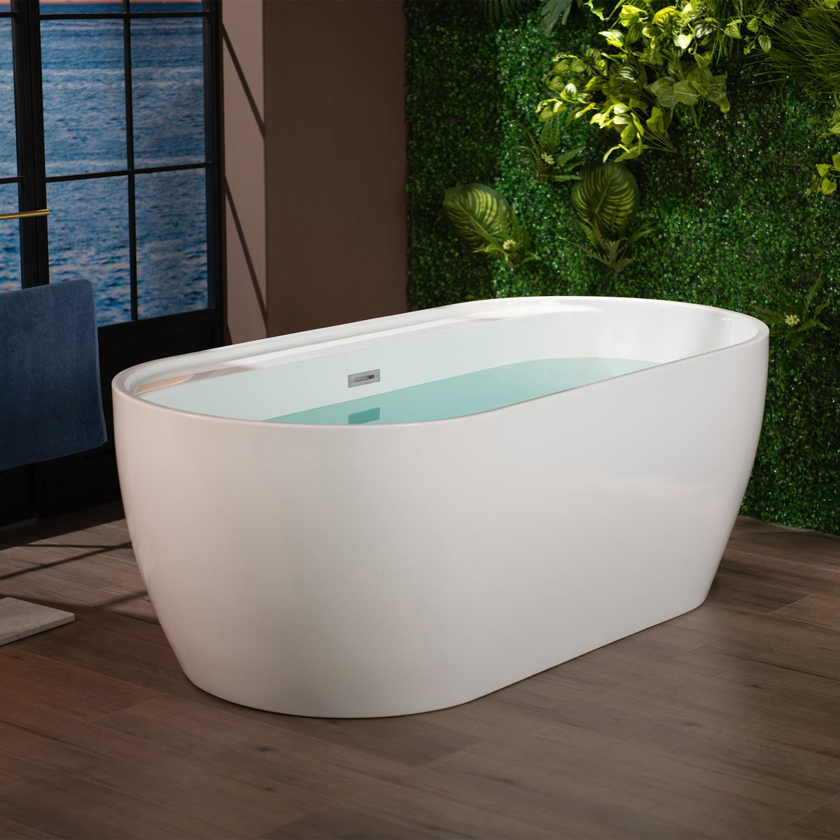 WOODBRIDGE 72" Acrylic Freestanding Bathtub Contemporary Soaking White Tub with Brushed Nickel Overflow and Drain,B0059BN