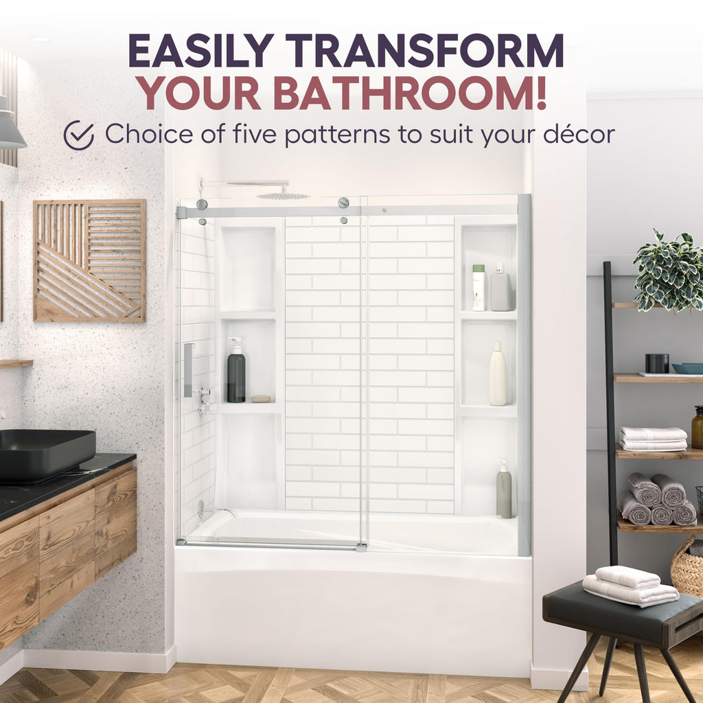 White Acrylic Tub Wall Surround D32 x W60 x H58 - Stacked Tiles Pattern