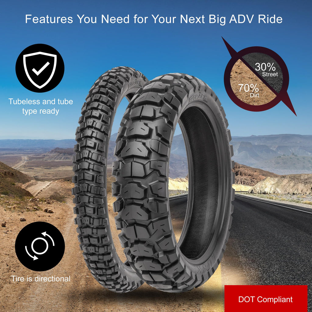 Tusk 2Track Adventure Motorcycle Tire Set ¨C 90/90-21 Front & 130/80-17 Rear ¨C Dual-Sport Off-Road Tires