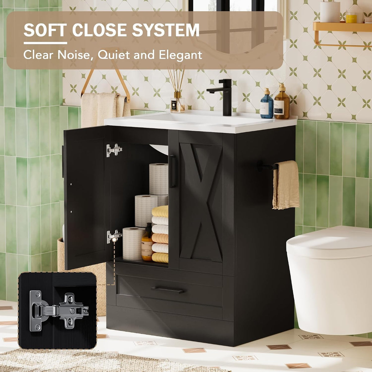 JUMMICO 24" Bathroom Vanity with Sink, Bathroom Storage Cabinet, Black